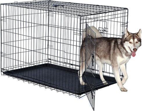 Dog Kennel - 42-Inch Dog Crate with Doors for Front and Side Access - Collapsible Dog Crate with Divider Wall Panel for Large Dogs by PETMAKER (Black) in Saudi Arabia