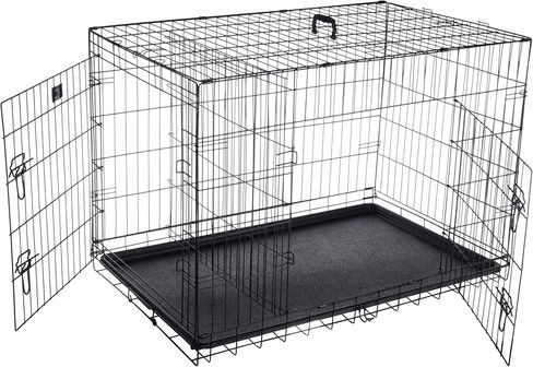 Dog Kennel - 42-Inch Dog Crate with Doors for Front and Side Access - Collapsible Dog Crate with Divider Wall Panel for Large Dogs by PETMAKER (Black) in Saudi Arabia