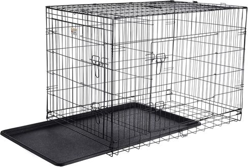 Dog Kennel - 42-Inch Dog Crate with Doors for Front and Side Access - Collapsible Dog Crate with Divider Wall Panel for Large Dogs by PETMAKER (Black) in Saudi Arabia