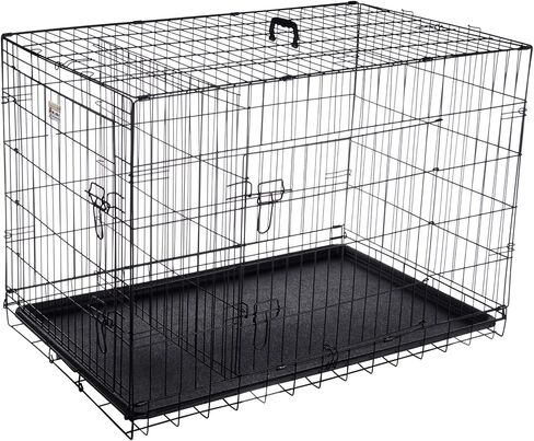 Dog Kennel - 42-Inch Dog Crate with Doors for Front and Side Access - Collapsible Dog Crate with Divider Wall Panel for Large Dogs by PETMAKER (Black) in Saudi Arabia