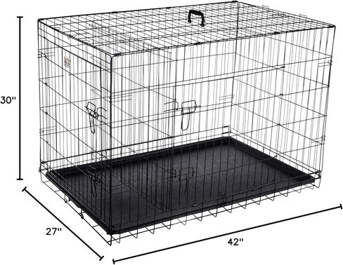 Dog Kennel - 42-Inch Dog Crate with Doors for Front and Side Access - Collapsible Dog Crate with Divider Wall Panel for Large Dogs by PETMAKER (Black) in Saudi Arabia