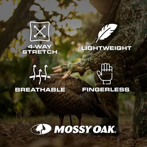 Mossy Oak Fingerless Camo Hunting Gloves | Lightweight & Breathable Stretch Material with Textured Palm Grip | Turkey Hunting & Bow Hunting Gloves for Men & Women in Saudi Arabia
