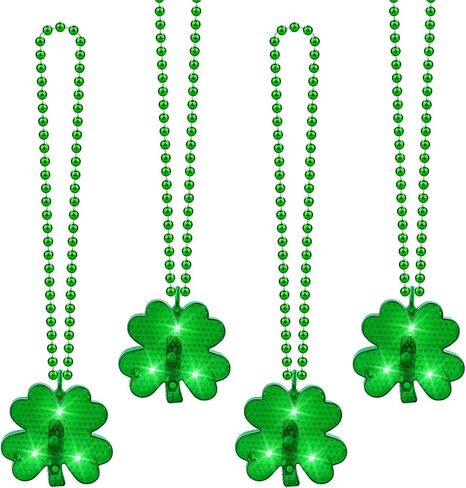 4 قطع من YAXINRUI قلادات خرز شامروك مضيئة، إكسسوارات قلادة عيد القديس باتريك، قلادات شمروخ Led قلادات خرز خضراء معدنية من أجل لوازم حفلات عيد القديس باتريك الأيرلندية in Kuwait
