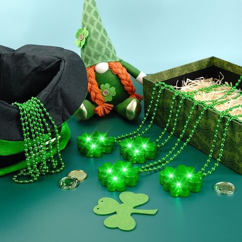 4 قطع من YAXINRUI قلادات خرز شامروك مضيئة، إكسسوارات قلادة عيد القديس باتريك، قلادات شمروخ Led قلادات خرز خضراء معدنية من أجل لوازم حفلات عيد القديس باتريك الأيرلندية in Kuwait