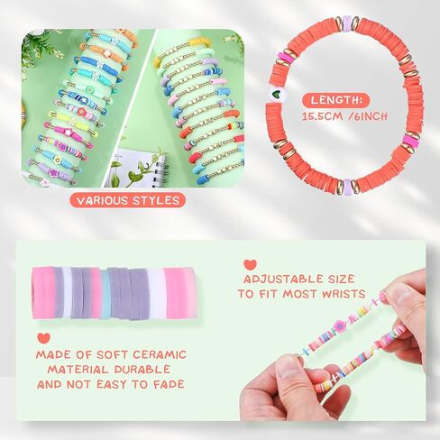 Jadive 48 Pcs Colorful Kids Friendship Bracelet Set Adjustable Stretch Beaded Bracelets Swift Bracelet Preppy Heishi Surfer Bracelets Set Friendship Bracelets for Girls Women Christmas Gift in Saudi Arabia