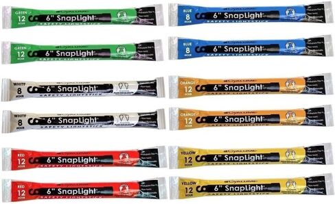 Cyalume 9-00741 عصا ضوئية سناب، 6 بوصة، أحمر/أبيض/أزرق/أخضر/أصفر/برتقالي (عبوة من 12 قطعة) in Kuwait