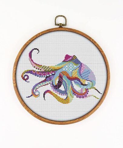 Mandala Octopus K295 Counted Cross Stitch KIT. Threads, Needles, 2 Fabrics, Threader, Clippers and 4 Printed Color Patterns. Embroidery Pattern Kit in Saudi Arabia