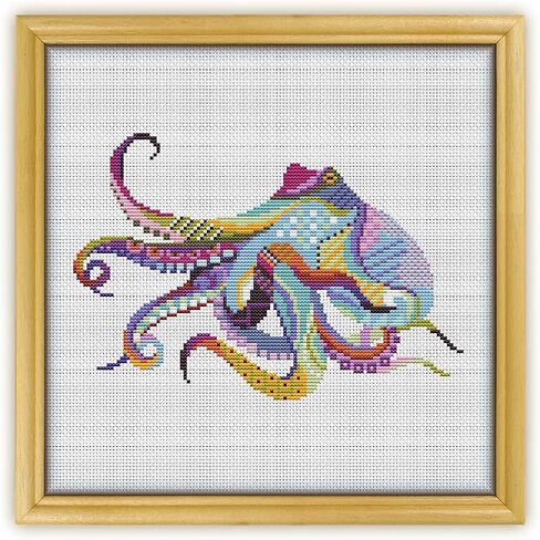 Mandala Octopus K295 Counted Cross Stitch KIT. Threads, Needles, 2 Fabrics, Threader, Clippers and 4 Printed Color Patterns. Embroidery Pattern Kit in Saudi Arabia