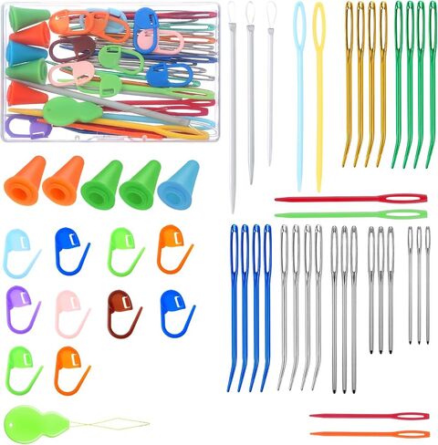51 Pcs Crochet Needle Set Sewing Needles Large Eye Hand Sewing Crochet Stitch Markers Plastic Sewing Needles Knitting Needle Stoppers for DIY Sewing Handmade Crafts in Saudi Arabia