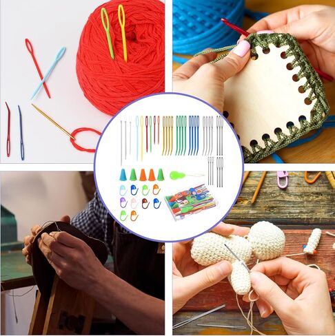 51 Pcs Crochet Needle Set Sewing Needles Large Eye Hand Sewing Crochet Stitch Markers Plastic Sewing Needles Knitting Needle Stoppers for DIY Sewing Handmade Crafts in Saudi Arabia