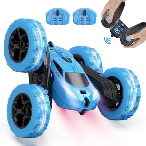 سيارة تحكم عن بعد للأطفال من عمر 6 سنوات فما فوق، لعبة سيارة RC Cars Stunt Car 4WD مزدوجة الجوانب 360 درجة جهاز تحكم عن بعد دوار مع المصابيح الأمامية، هدايا عيد الميلاد للأولاد 6 7 8 9 10 11 12 أزرق in Kuwait