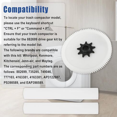 ترقية 882699 ترس محرك ضاغط القمامة المناسب لـ Whirlpool، KitchenAid، Kenmore، Maytag، Jenn-Air، Sears، Drive Gear Kit يستبدل 735285، 749046، 777103،14211018 AP3122987، PS398589، EAP398589 in Kuwait