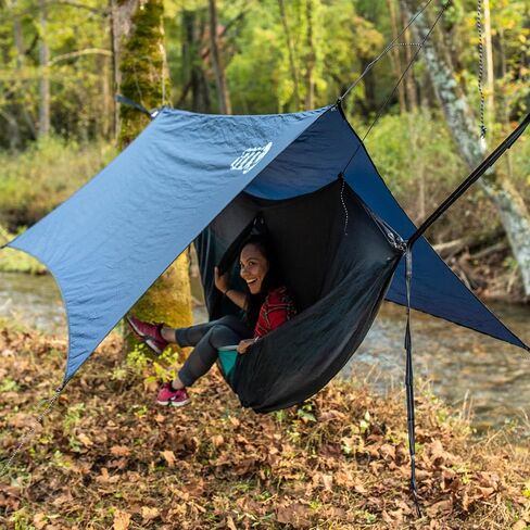 نظام أرجوحة ENO OneLink - يشتمل على أرجوحة DoubleNest ونظام تعليق Atlas وشبكة Guardian Bug Net وProFly Rain Tarp - مجموعة من أساسيات الأرجوحة للتخييم أو المشي لمسافات طويلة أو المهرجان - أزرق داكن/زيتوني in Saudi Arabia