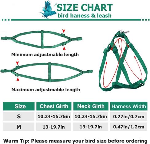 حزام ومقود الطيور من ASOCEA قابلان للتعديل من أجل الببغاء والببغاء الأمازوني من السلالات المتوسطة والكبيرة يناسب صدر الطيور بين 33-50 سم/13-19.7 بوصة - M in Kuwait