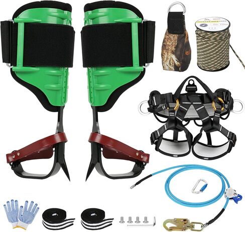 WMLBK Tree Climbing Gear Set, Tree Climbing Spikes Kit Adjustable Climbing Spurs Tool Leather arborist tree climbing Set With Protection Belt & Flipline for Climbing Hunting Rescue Logging Observation in Kuwait