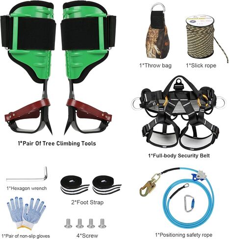 WMLBK Tree Climbing Gear Set, Tree Climbing Spikes Kit Adjustable Climbing Spurs Tool Leather arborist tree climbing Set With Protection Belt & Flipline for Climbing Hunting Rescue Logging Observation in Kuwait
