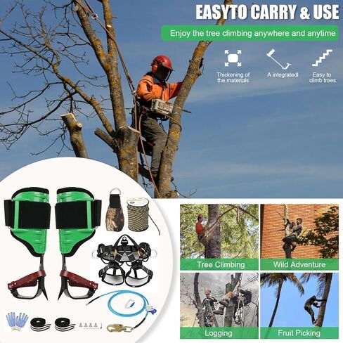 WMLBK Tree Climbing Gear Set, Tree Climbing Spikes Kit Adjustable Climbing Spurs Tool Leather arborist tree climbing Set With Protection Belt & Flipline for Climbing Hunting Rescue Logging Observation in Kuwait