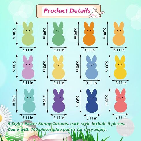 60 PCS Easter Bunny Cutouts for Bulletin Board Decoration, Colorful Easter Rabbits Paper Cut-Outs for Kids Easter Spring DIY Crafts Party Home School Classroom Bulletin Board Decor in Saudi Arabia