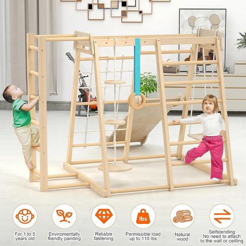 صالة الألعاب الرياضية في الغابة، ألعاب تسلق للأطفال الصغار، ألعاب تسلق في الملعب الداخلي للأطفال الصغار، مجموعات ملاعب على طراز مونتيسوري للساحات الخلفية مع منزلق، جدار التسلق، متسلق جدار الحبل، قضبان القرد، الأرجوحة in Kuwait