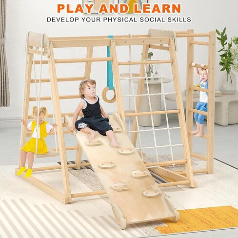 صالة الألعاب الرياضية في الغابة، ألعاب تسلق للأطفال الصغار، ألعاب تسلق في الملعب الداخلي للأطفال الصغار، مجموعات ملاعب على طراز مونتيسوري للساحات الخلفية مع منزلق، جدار التسلق، متسلق جدار الحبل، قضبان القرد، الأرجوحة in Kuwait