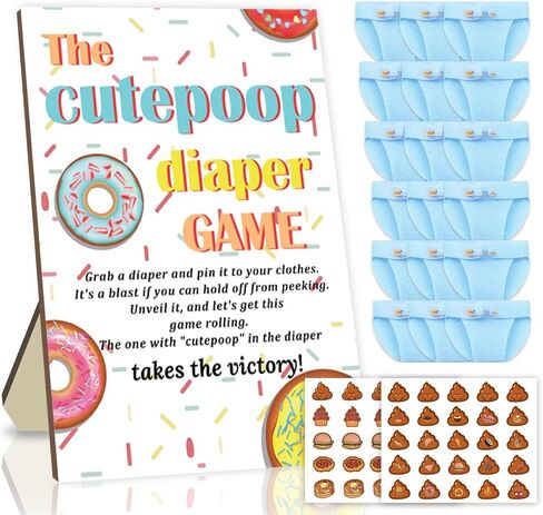 مضحك The Cutepoop حفاضات استحمام الطفل لعبة بنين بنات تحمل علامة استحمام خشبية للأطفال مع 50 قطعة حفاضات صغيرة باللون الأزرق للكشف عن الجنس ديكور حفلة استحمام الطفل in Kuwait