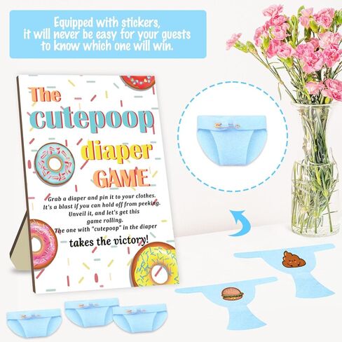 مضحك The Cutepoop حفاضات استحمام الطفل لعبة بنين بنات تحمل علامة استحمام خشبية للأطفال مع 50 قطعة حفاضات صغيرة باللون الأزرق للكشف عن الجنس ديكور حفلة استحمام الطفل in Kuwait
