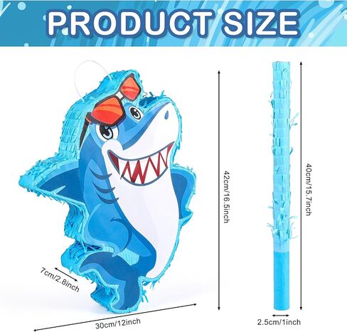بينياتا سمكة القرش من أويهياي للأطفال، بيناتا سمكة بطابع المحيط الأزرق مع عصا بيناتا، معصوب العينين وقصاصات ملونة، لوازم حفلات القرش لديكور الغرفة، عيد ميلاد، حفلة عيد ميلاد تحت عنوان البحر/سمك القرش in Kuwait