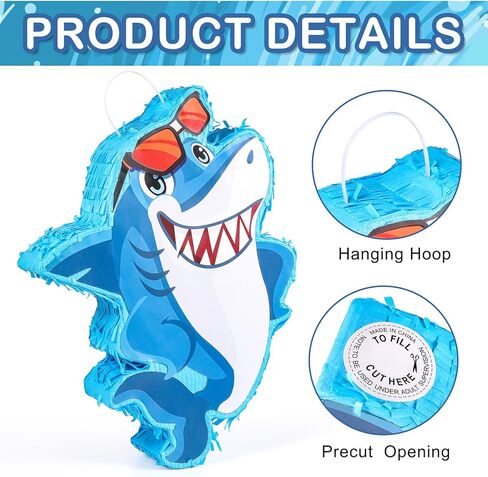 بينياتا سمكة القرش من أويهياي للأطفال، بيناتا سمكة بطابع المحيط الأزرق مع عصا بيناتا، معصوب العينين وقصاصات ملونة، لوازم حفلات القرش لديكور الغرفة، عيد ميلاد، حفلة عيد ميلاد تحت عنوان البحر/سمك القرش in Kuwait