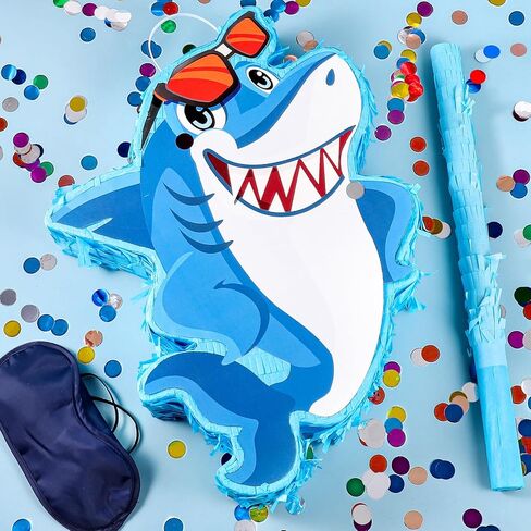 بينياتا سمكة القرش من أويهياي للأطفال، بيناتا سمكة بطابع المحيط الأزرق مع عصا بيناتا، معصوب العينين وقصاصات ملونة، لوازم حفلات القرش لديكور الغرفة، عيد ميلاد، حفلة عيد ميلاد تحت عنوان البحر/سمك القرش in Kuwait