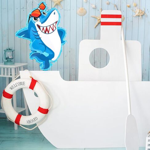 بينياتا سمكة القرش من أويهياي للأطفال، بيناتا سمكة بطابع المحيط الأزرق مع عصا بيناتا، معصوب العينين وقصاصات ملونة، لوازم حفلات القرش لديكور الغرفة، عيد ميلاد، حفلة عيد ميلاد تحت عنوان البحر/سمك القرش in Kuwait