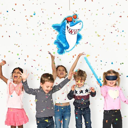 بينياتا سمكة القرش من أويهياي للأطفال، بيناتا سمكة بطابع المحيط الأزرق مع عصا بيناتا، معصوب العينين وقصاصات ملونة، لوازم حفلات القرش لديكور الغرفة، عيد ميلاد، حفلة عيد ميلاد تحت عنوان البحر/سمك القرش in Kuwait