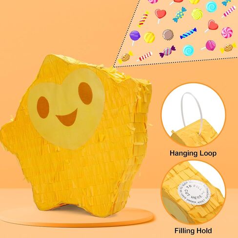 Star Pinata Birthday Party Supplies - Cute Star Pinata for Kids Girls Boys Birthday Party, Cartoon Pinata with Stick, Blindfold and Confetti for Birthday Party Candy, Birthday Party Game Decorations in Saudi Arabia