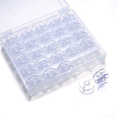 25 Pcs Bobbins for Sewing Machine, Sewing Bobbins with Case, Sa156 Bobbins, Bobbins Class 15, Plastic Bobbins Compatible with Brother Singer Sewing and Embroidery Machine (25 Bobbins with Box) in Kuwait