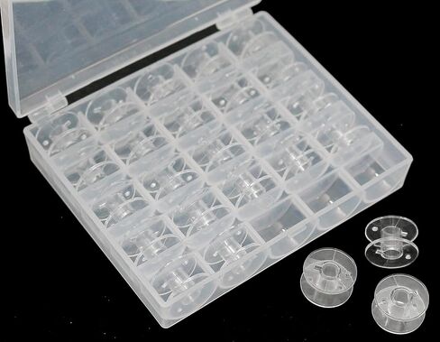 25 Pcs Bobbins for Sewing Machine, Sewing Bobbins with Case, Sa156 Bobbins, Bobbins Class 15, Plastic Bobbins Compatible with Brother Singer Sewing and Embroidery Machine (25 Bobbins with Box) in Kuwait