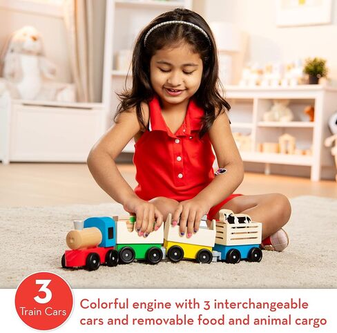 Melissa & Doug Wooden Farm Train Set - Classic Wooden Toy (3 linking cars) in Saudi Arabia