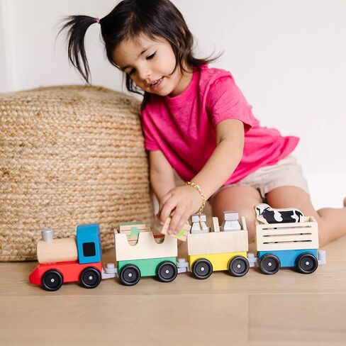 Melissa & Doug Wooden Farm Train Set - Classic Wooden Toy (3 linking cars) in Saudi Arabia