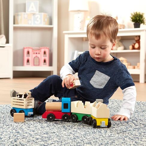 Melissa & Doug Wooden Farm Train Set - Classic Wooden Toy (3 linking cars) in Saudi Arabia