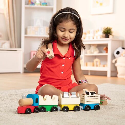 Melissa & Doug Wooden Farm Train Set - Classic Wooden Toy (3 linking cars) in Saudi Arabia