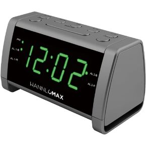 HANNLOMAX HX-138CR Alarm Clock Radio, PLL AM/FM Radio with Preset Radio, 1.4" Green LED Display, Dual Alarm (Black)