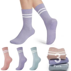 Pilates Socks with Grips for Women 3 Pairs Non-Slip Yoga Socks for Barre, Dance, and Workout Athletic Fitness Socks