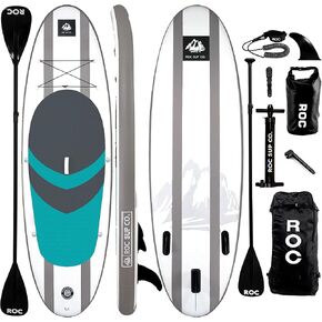 Roc Inflatable Stand Up Paddle Boards with Premium SUP Paddle Board Accessories, Wide Stable Design, Non-Slip Comfort Deck for Youth & Adults (Aqau with Roc Kayak Seat, 10 FT)