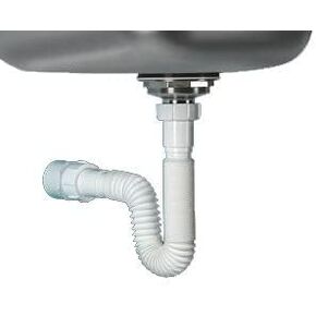 Flexible P-Trap 1-1/2" (White) with Female Nut on Both Ends for Kitchen Sink drain and Variable Height Shampoo Bowls