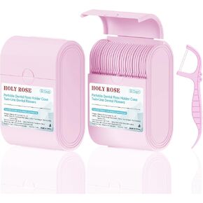 Holy Rose Dental Floss Case with Twin Line Flossers 104 Count,Portable Floss Picks Holder Case Purple, Mint Flavored Floss Stick is Travel Oral Care Tool for Clean and Fresh Teeth in Saudi Arabia