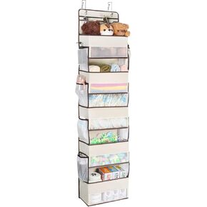 Univivi Over Door Hanging Organizer Behind the Door Storage, Closet Door Organizer with 6 Clear Plastic Pockets & 2 Big Metal Hooks for Cosmetics, Bathroom, Nursery and Sundries