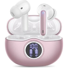 Bluetooth headphones, 50 hours playtime wireless Bluetooth headphones, with built-in noise-canceling microphone and charging case, Bluetooth in-ear headphones with stereo sound, for iOS and Android