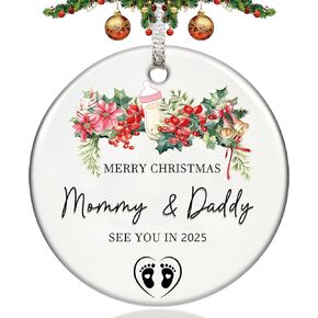 Christmas Ornaments 2024,Our First Christmas As A Family of Three Ornament Unique Family Ceramic Baby 1st Xmas Ornaments New Parents Gifts for Couples Mom Dad Newborn Girls Boys Xmas Tree Decorations