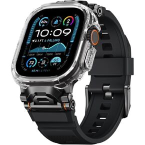 Rugged Bands Compatible for Apple Watch Ultra 2/Ultra Band 49mm 46mm 45mm 44mm 42mm, Silicone Sport Strap with Durable Stainless Steel Connector for iWatch Series 10 9 8 7 6 5 4 3 SE