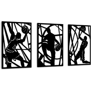 HKDGOKA Metal Wall Art Decor - 3 Pack Gold Minimalist Line Art Basketball Player Silhouette Abstract Art, 3D Textured Metal Wall Sculptures for Gym Living Room Bedroom Bathroom Study 16'' x 11''