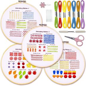 Bradove 4 Set Embroidery Stitches Practice Kit, Embroidery Kit for Beginners with Embroidery Patterns, Beginner Embroidery Kit, Embroidery Kits for Adults, Hand Embroidery Kit for Kids
