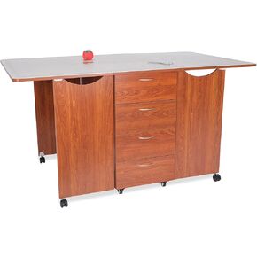 طاولة قطع من Arrow Sewing Sewing Furniture Kookaburra، موديل K3455، قطع، خياطة اللحف، طاولة فنية وحرفية مع تخزين، لمسة نهائية من خشب الساج